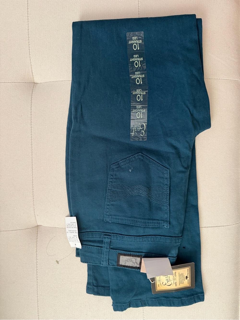 Women’s Slim Straight Leg Jeans - Dark Teal Green - Picture 4 of 4